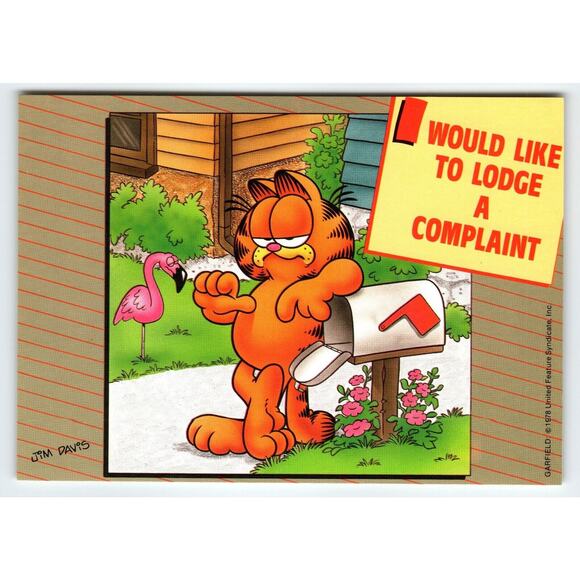 Garfield I Lodge A Complaint Postcard Signed Jim Davis Comic Cat 1978 Unused - Picture 1 of 2